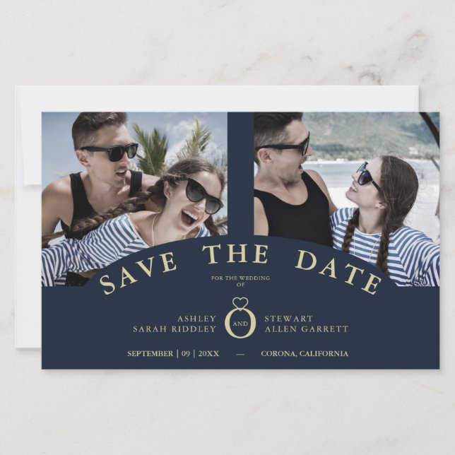 Budget Navy Elegant Rosa 2 Photos Chic Bröllop (Framsida)