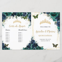 Budget Navy Emerald Blommigt Quinceañera Program
