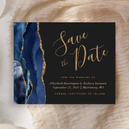 Budget Navy Guld Agate Mörk Bröllop Save the Date