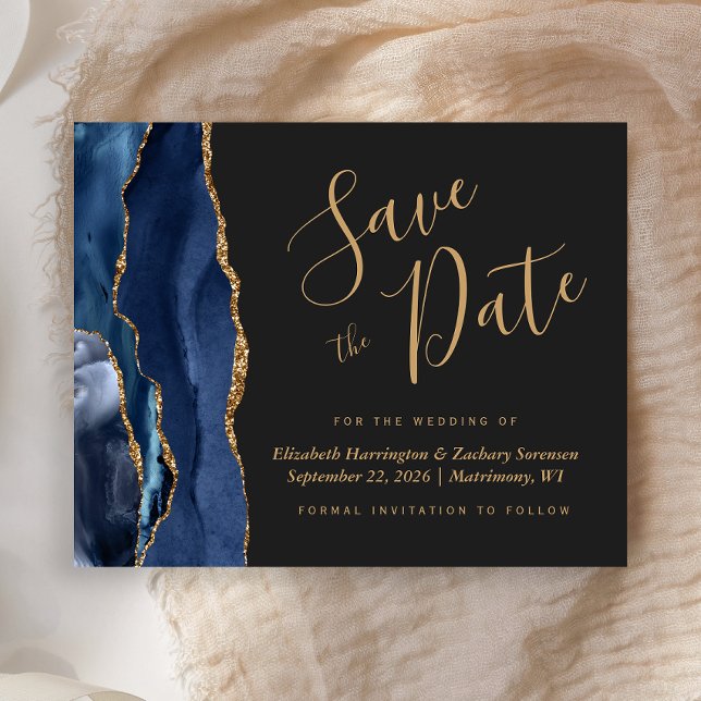 Budget Navy Guld Agate Mörk Bröllop Save the Date (Skapare uppladdad)