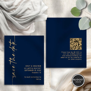 Budget Navy Guld Script QR Bröllop spara datum