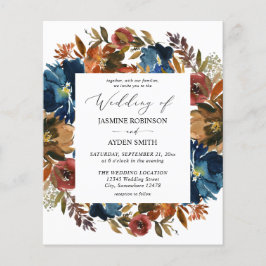 Budget Navy, Orange & Brown Blommigt Bröllop Flygblad