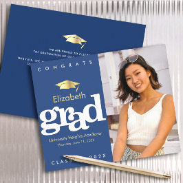 Budget Navy Photo Studenten Guld Cap-inbjudan