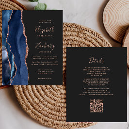 Budget Navy Rose Gold Agate Mörk QR-kod Bröllop