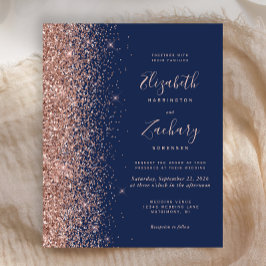 Budget Navy Rose Gold Glitter Bröllopsinbjudan