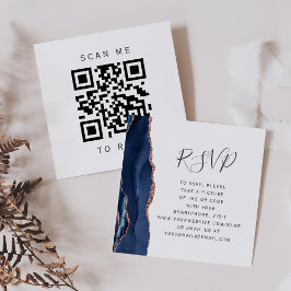 Budget Navy Rose Guld Agat Bröllops QR-kod RSVP Tilläggskort