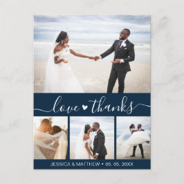 Budget Navy Script Pic Wedding Thank You Postcard Vykort