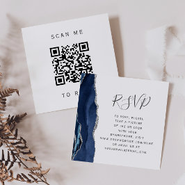Budget Navy Silver Agate Bröllops QR-kod RSVP Tilläggskort