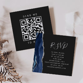Budget Navy Silver Agate Mörkt Bröllop QR-kod RSVP Tilläggskort