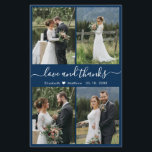 Budget Navy White Collage Bröllop Tack Flyer<br><div class="desc">Elegant, minimalistisk marin och vit hand, skriven med 4 fotokollage personlig bröllop, tack vare att du har personlig till ett billigt THIN-kort med låg budget. ***NOTERA, RULLA NEDÅT FÖR MER INFORMATION!** Snyggt bröllop tackar dig för kortmallen med fyra (4) foto på framsidan och ett (1) foto på baksidan. Med texten...</div>