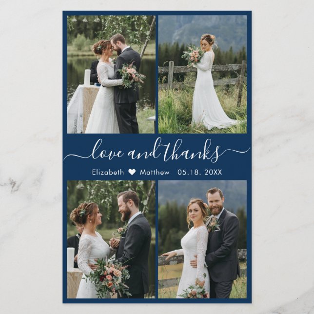 Budget Navy White Collage Bröllop Tack Flyer (Framsidan)