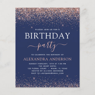 Budget Navyblå Födelsedag Rose Gold Rosa Glitter F Flygblad