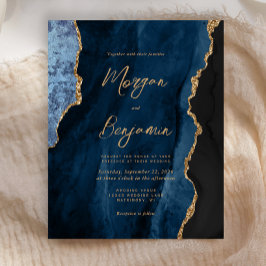 Budget Navyblå Guld Agat Script Bröllopsinbjudan
