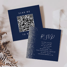 Budget Navyblå Silver Bröllops QR-kod RSVP Tilläggskort