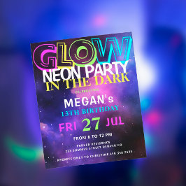 Budget neon glöd tonåringar födelsedagsfest inbjud