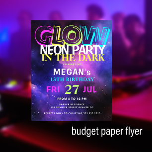 Budget neon glöd tonåringar födelsedagsfest inbjud flygblad