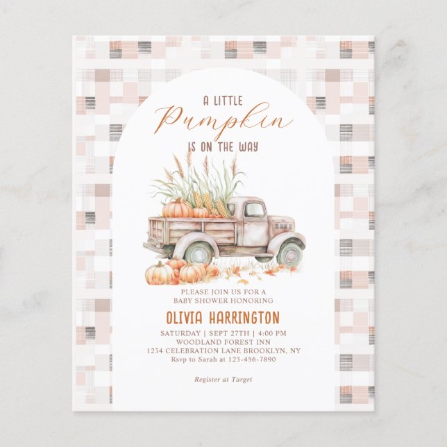 BUDGET Neutralt lite Pumpkin Lastbil Baby Shower (Framsida)