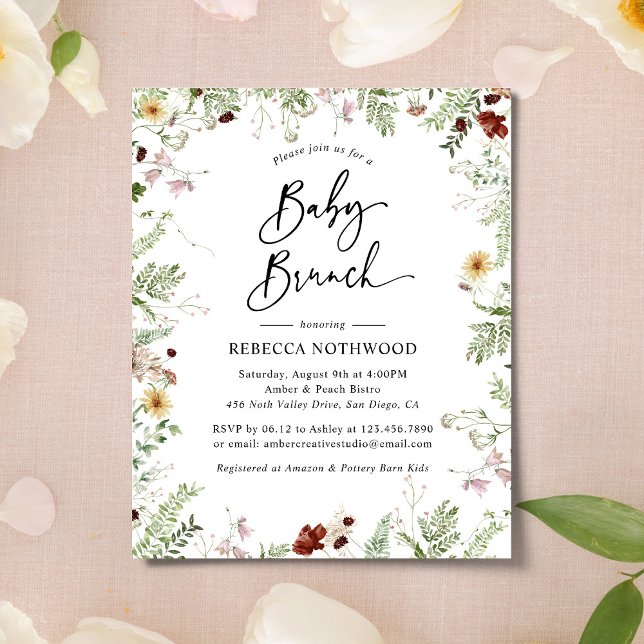 Budget Neutralt Wildblommor Baby Brunch-inbjudan (Skapare uppladdad)