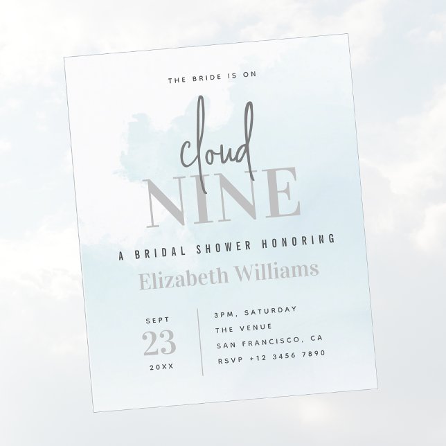 BUDGET Nine Inbjudningskort för möhippan, molnet (The Bride is On Cloud Nine Bridal Shower Invitation)