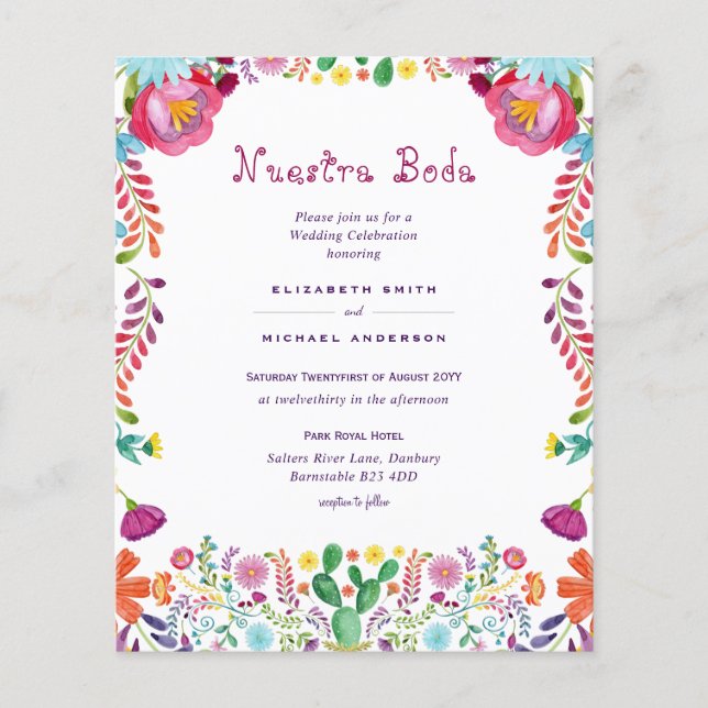 BUDGET Nuestra Boda Blommor Bröllopsinbjudan (Framsida)