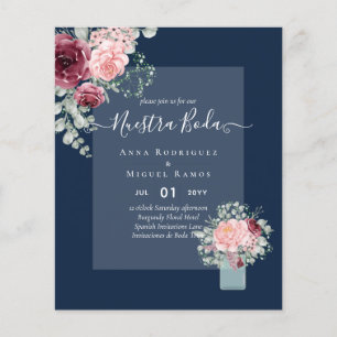 BUDGET Nuestra BODA Burgundy Rosa Blommigt Bröllop Flygblad