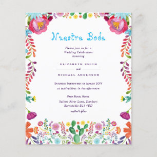 BUDGET Nuestra Boda Folk Flowers Bröllbjudan