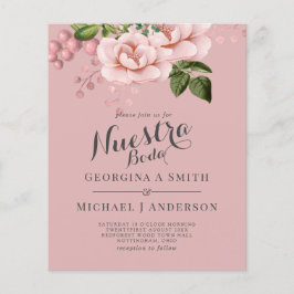 BUDGET Nuestra Boda-inbjudan -  Rosa ros
