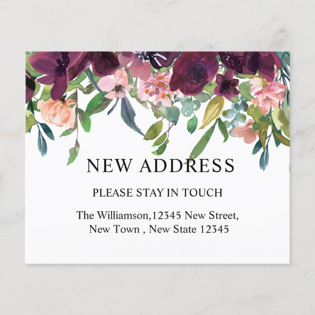 Budget Ny Adress | Akvarell Blommor & Grönt (Framsida)