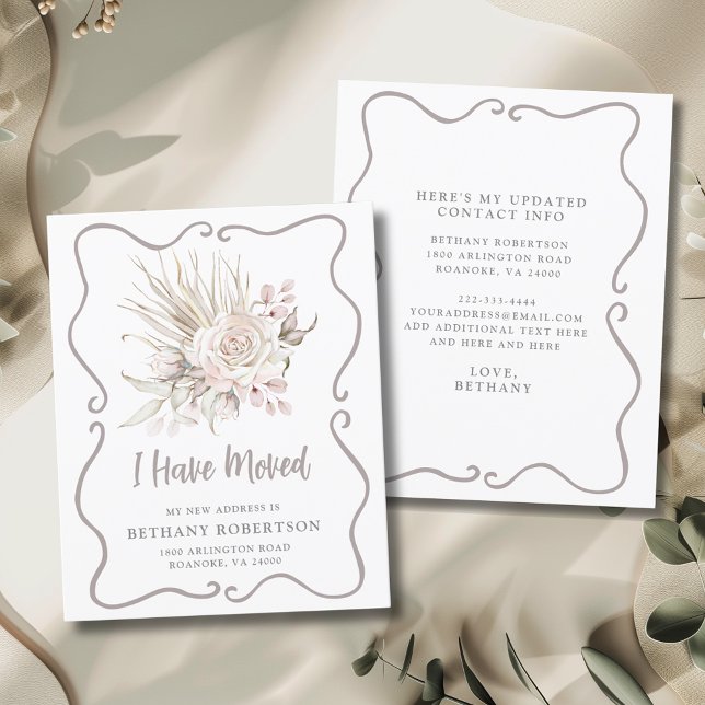 Budget Ny Hem Blush Rosa Rosor Flyttkort (I Have Moved Boho Blush Pink Roses with Eucalyptus Budget Friendly New Address Card)