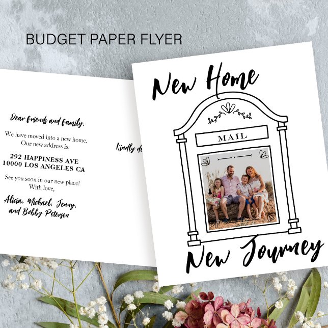 Budget ny hem fotobyte meddelande flygblad (Skapare uppladdad)