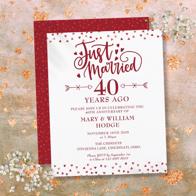 Budget Nygifta 40-års jubileumsinbjudan (Budget Just Married 40th Anniversary Invitation)