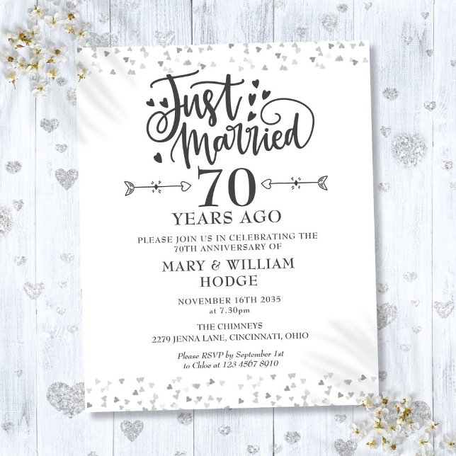 Budget Nygifta 70-års jubileumsinbjudan (Budget Just Married 70th Anniversary Invitation)