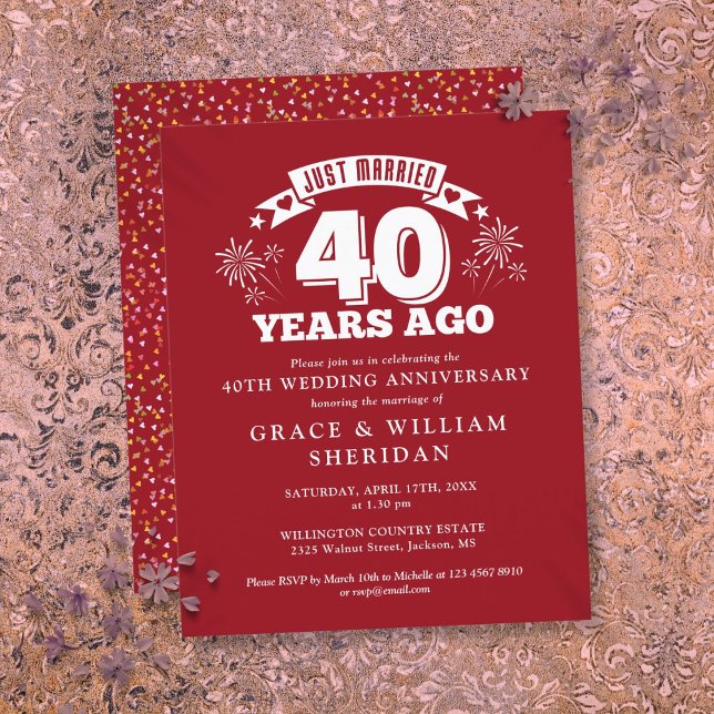 Budget Nyligen Gifta Ruby 40-årsjubileum Inbjudan (Budget Just Married Ruby 40th Anniversary Invite)