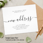 Budget nytt adress tillkännagivande av modern flyt flygblad<br><div class="desc">Enkel elegant - minimalistisk svartvit kalligrafiskript för ny adress handskrift BUDGET - prisvärd flytta - PAPPER FLYER. Enkel att anpassa med din text och nya adress. LÄS DETTA INNAN DU KÖPER! Det här är ett budgetöverkomligt kort som är tryckt på en FLYER. Observera att BUDGET PAPPER ÄR THIN - Du...</div>