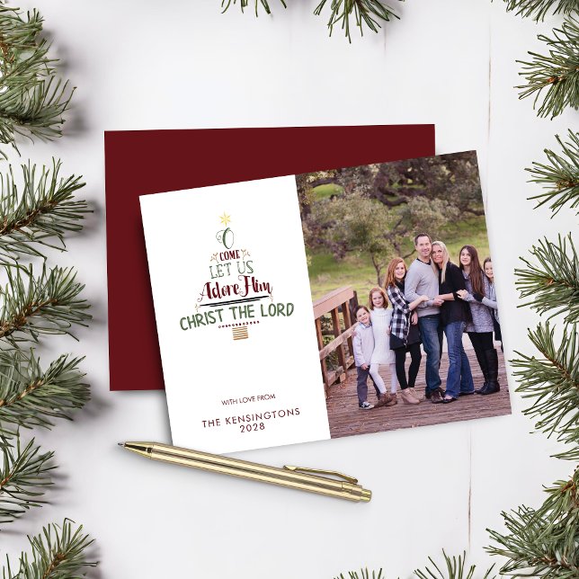 Budget O Kom: Låt oss be honom om julfoto (Budget O Come Let Us Adore Him Christmas Photo Christmas Card)