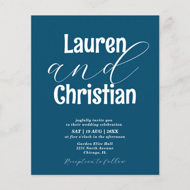 Budget Ocean Blue Scripture Wedding Invitation (Framsida)
