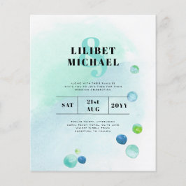 BUDGET Ocean Sea Glass Ombre Teal Blue Bröllop INV Flygblad