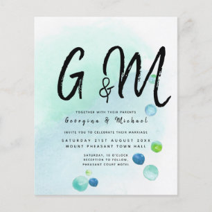 BUDGET Ocean Sea Glass Ombre Teal Blue Bröllop INV Flygblad