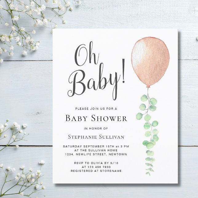 Budget Oh Baby Balloon Baby Shower-inbjudan (Skapare uppladdad)
