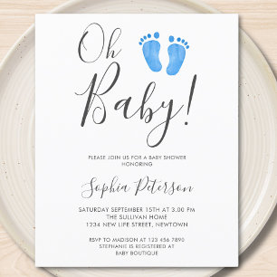 Budget Oh Baby Blå Fötter Baby Shower Inbjudan