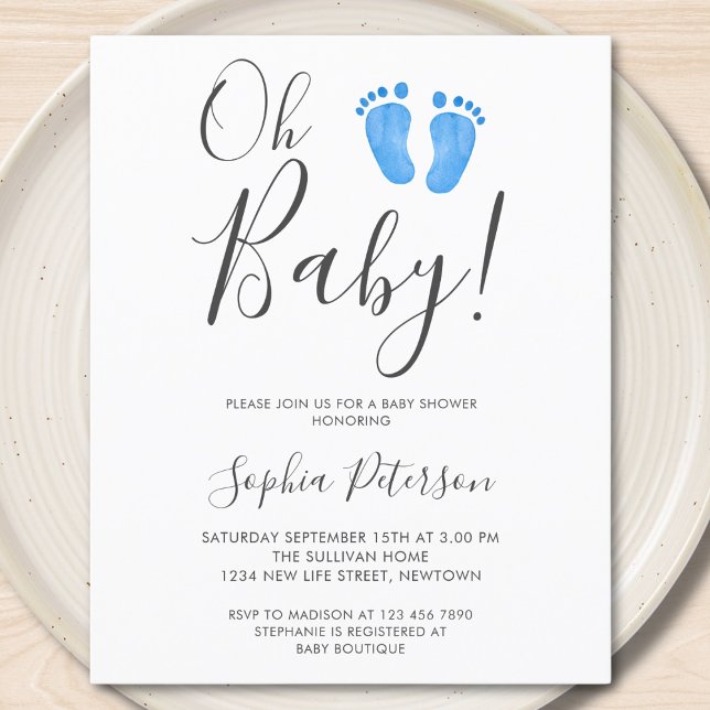 Budget Oh Baby Blå Fötter Baby Shower Inbjudan (Skapare uppladdad)