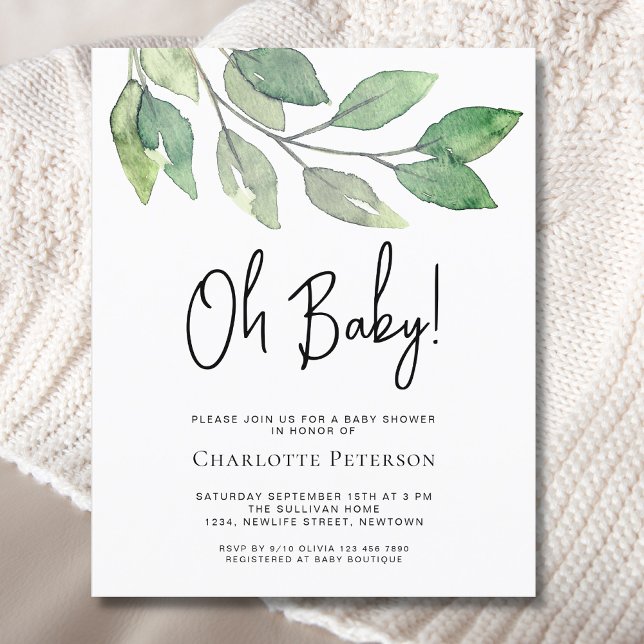 Budget Oh Baby Greenery Baby Shower-inbjudan (Skapare uppladdad)