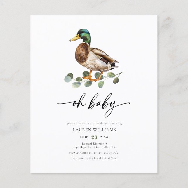 Budget Oh Baby Mallard Anka Baby Shower-inbjudan (Framsida)