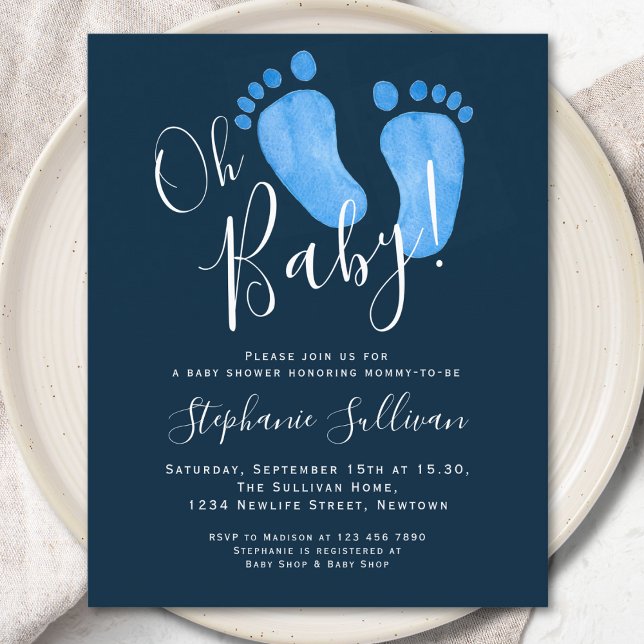 Budget Oh Baby Navy Blue Baby Shower-inbjudan (Skapare uppladdad)