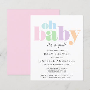 Budget Oh Baby Pastel Flicka Shower-inbjudan