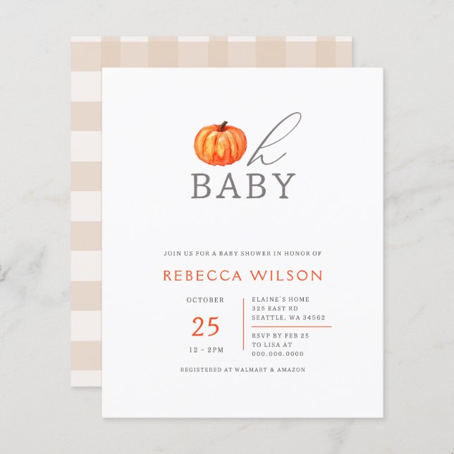 Budget Oh Baby Pumpkin Gender Neutral Baby Shower (Fram/baksida)