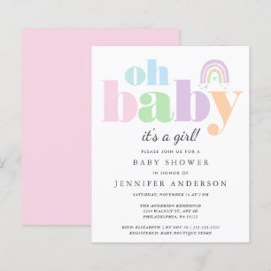 Budget Oh Baby Rainbow Flicka Shower-inbjudan för