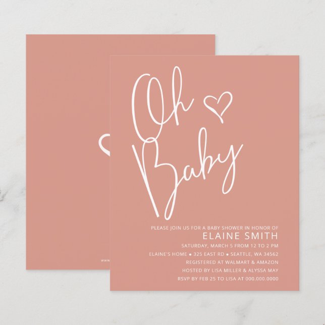 Budget Oh Baby Rosa Baby Shower-inbjudan (Fram/baksida)