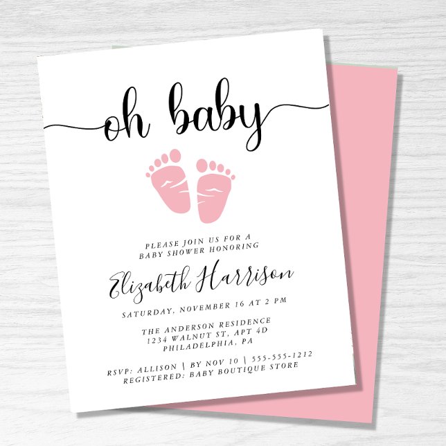 Budget Oh Baby Rosa Baby Shower-inbjudan (Skapare uppladdad)
