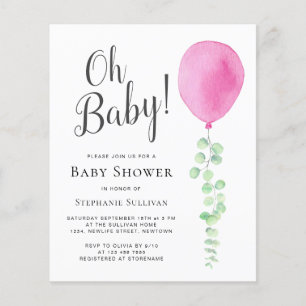 Budget Oh Baby Rosa Ballon Baby Shower-inbjudan